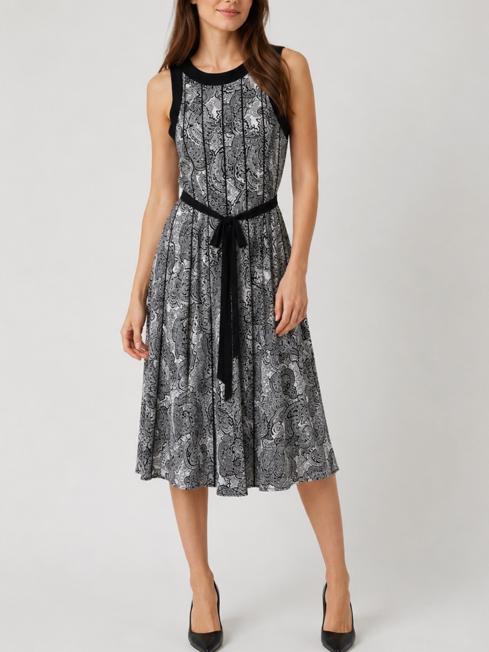 Perceptions New York Black White Paisley Midi Dress NWT Medium